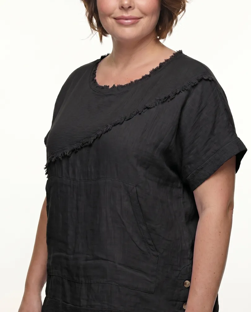 Blusenshirt Leinen in  schwarz von Made in Italy (Bild 5)