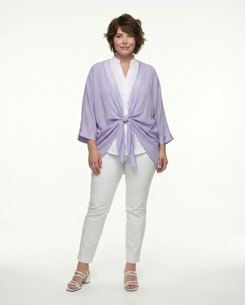 Bolero Jacke Blusenstil in  lila von H. Trend (Bild 3)