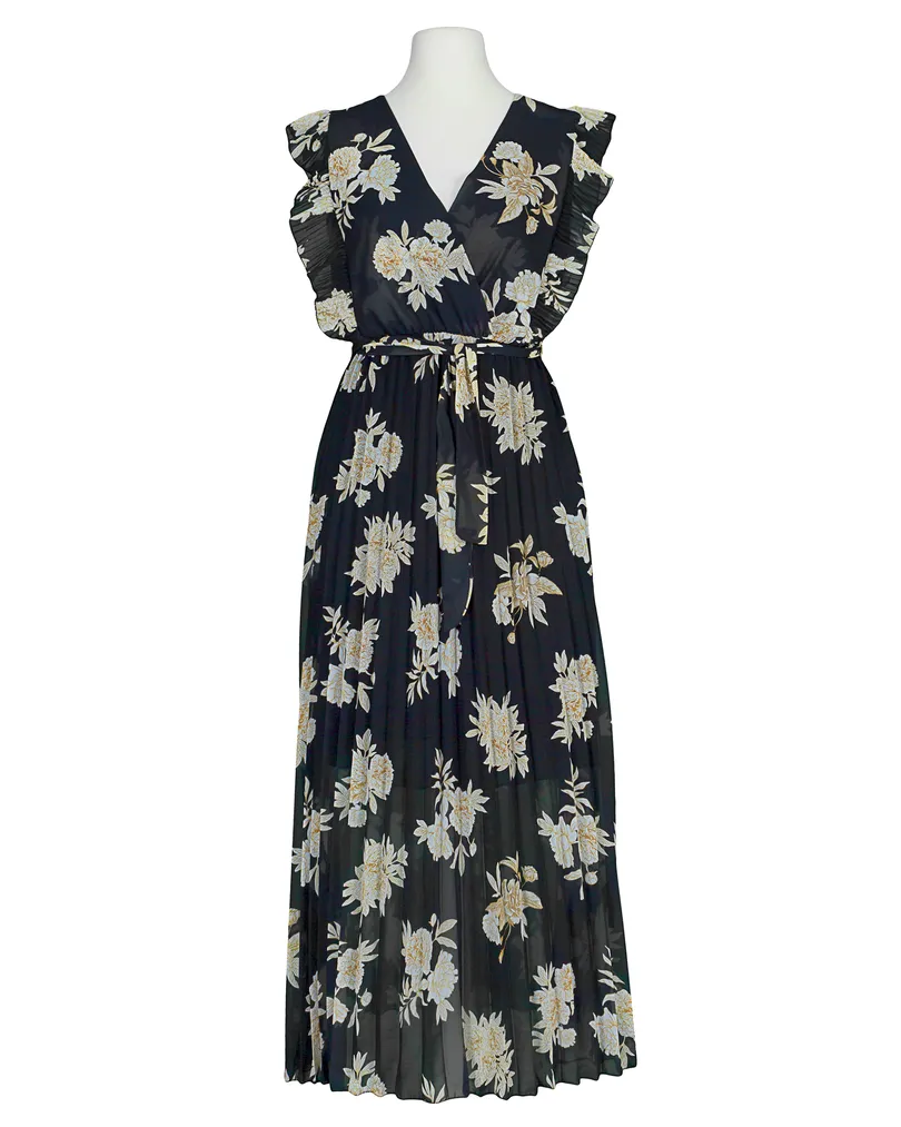Chiffon Maxikleid mit Plissee in  schwarz von Made in Italy (Bild 1)