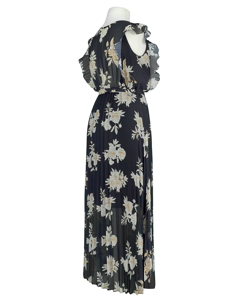 Chiffon Maxikleid mit Plissee in  schwarz von Made in Italy (Bild 2)