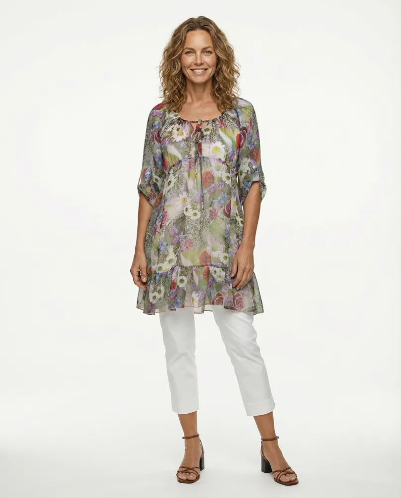 Chiffon Tunika floral in  grau von A. de Zarina (Bild 3)