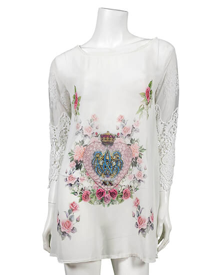 Chiffon Shirt mit Print in weiss von ever new fashion