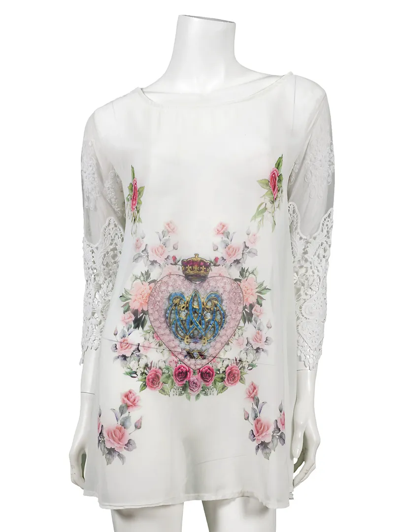 Chiffon Shirt mit Print in  wei� von ever new fashion (Bild 1)