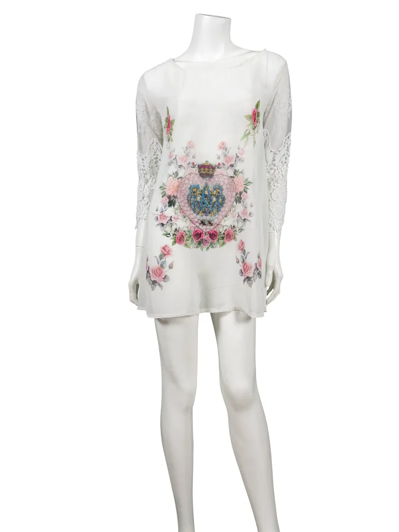 Chiffon Shirt mit Print in  wei� von ever new fashion (Bild 2)