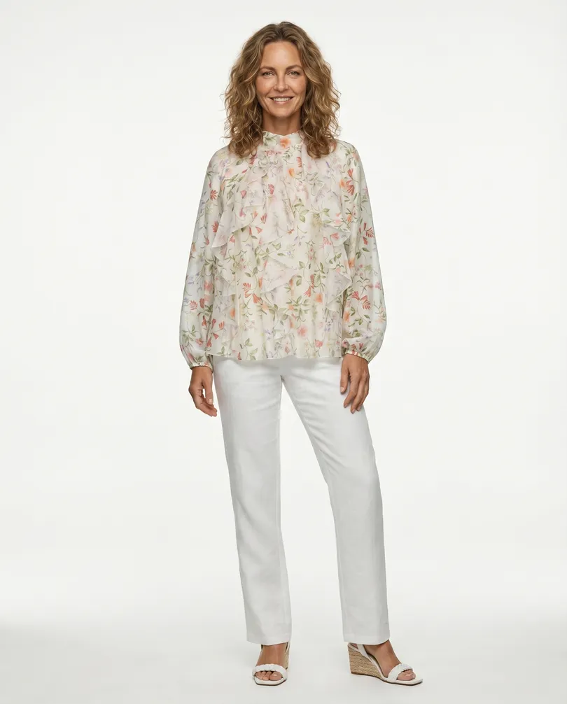 Florale Volantbluse in  beige von Italia Moda (Bild 3)