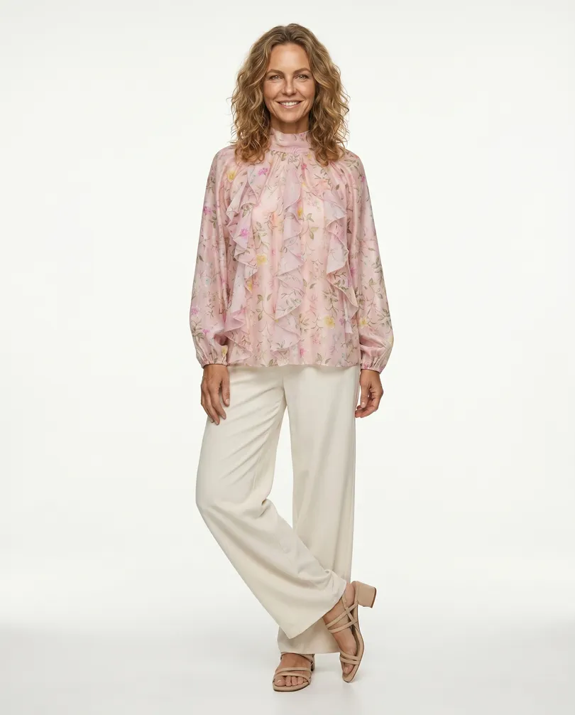 Florale Volantbluse in  rosa von Italia Moda (Bild 3)