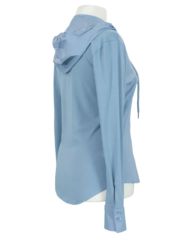 Jersey Bluse mit Kapuze in  eisblau von fashion made in italy (Bild 2)