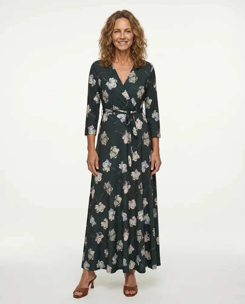 Jersey Maxikleid Wickeloptik in  oliv von Fifilles Paris (Bild 4)