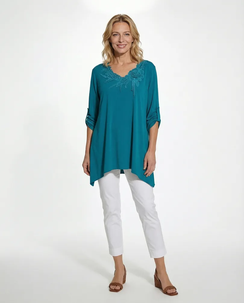 Jersey Shirt mit Spitze in  petrol von Diana (Bild 2)