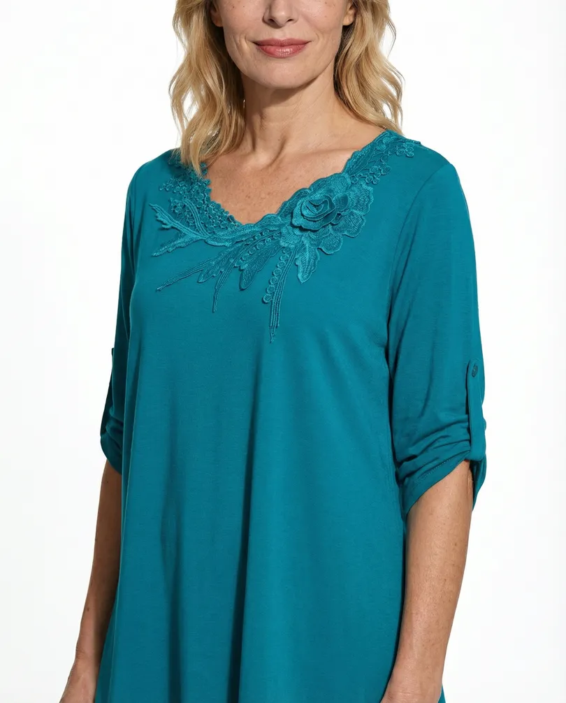 Jersey Shirt mit Spitze in  petrol von Diana (Bild 3)