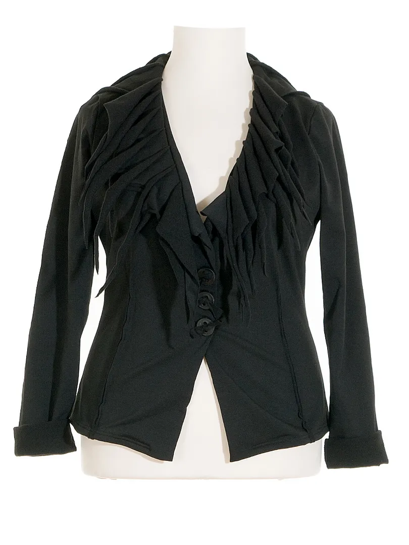 Jerseyjacke Fransenkragen in  schwarz von FASHION (Bild 1)