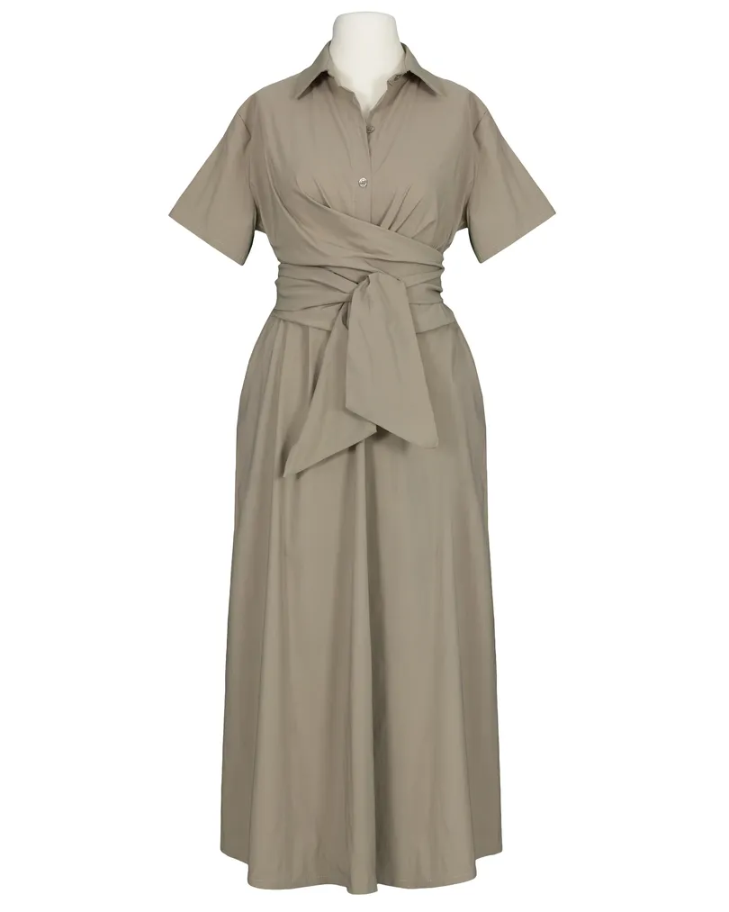 Jerseykleid Wickeloptik in  taupe von Sarah (Bild 1)