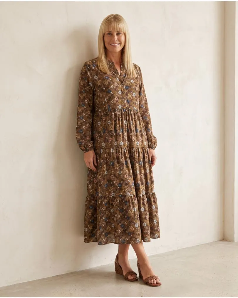 Kleid Blumenmuster in  cognac von Made in Italy (Bild 5)