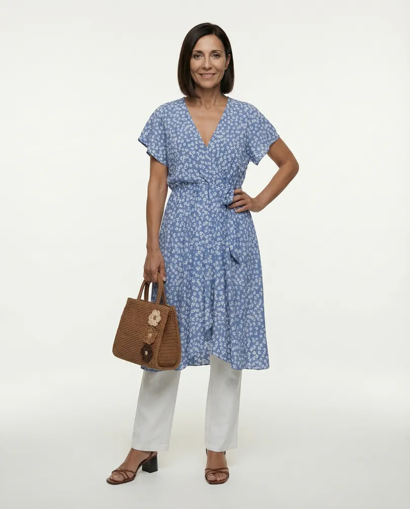 Kleid in Wickeloptik in  hellblau von Made in Italy (Bild 4)