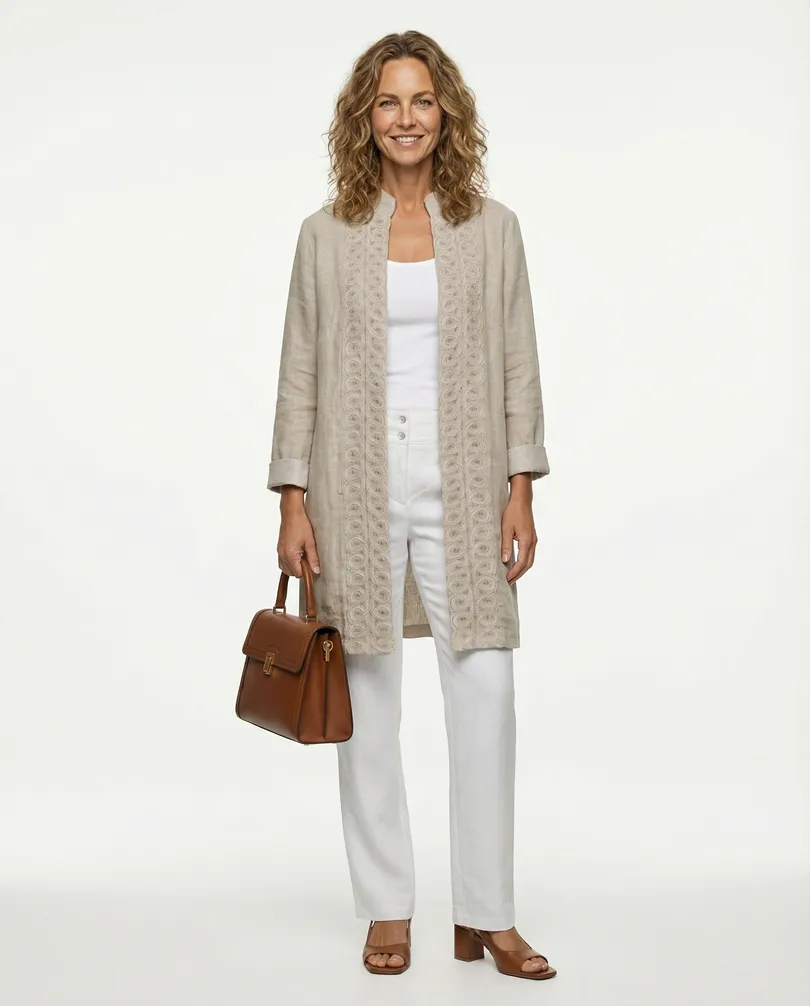 Leinen Jacke Stickerei in  beige von Donna (Bild 3)