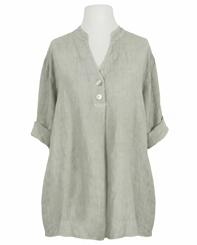 Leinenbluse Stehkragen in beige von Puro Lino