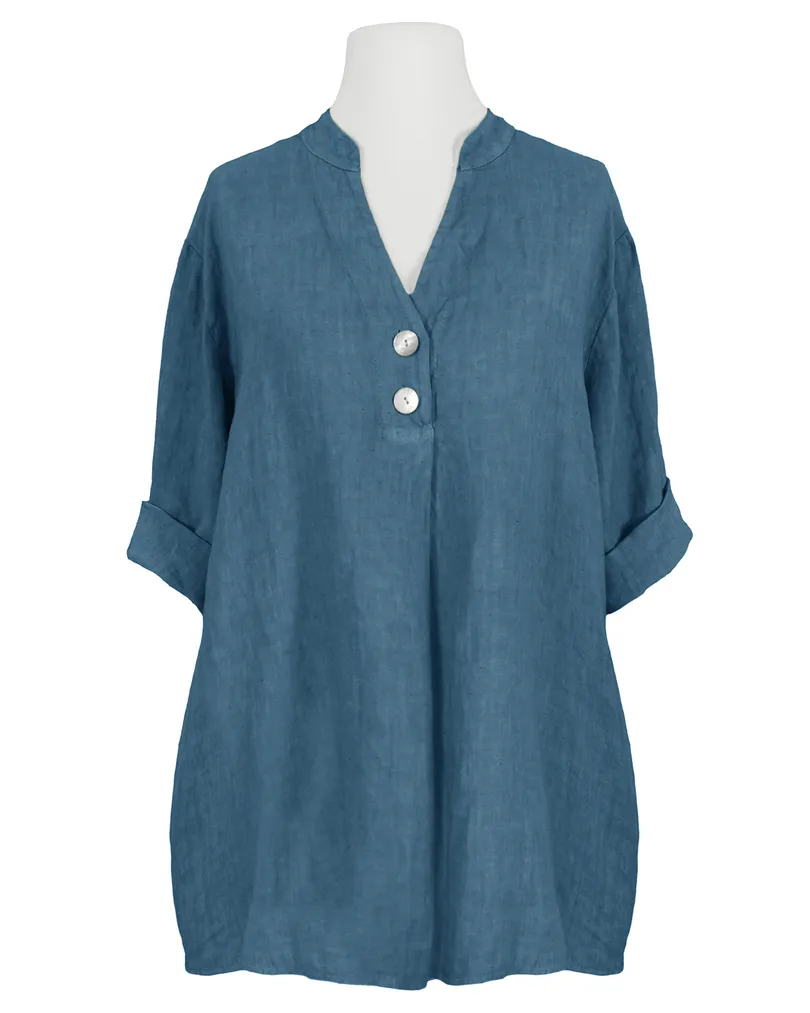 Leinenbluse Stehkragen in jeansblau von Puro Lino