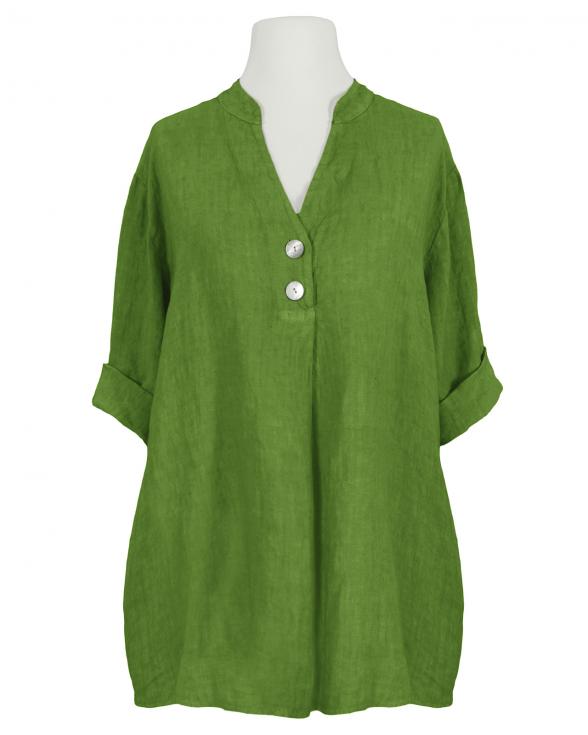 Leinenbluse Stehkragen in kiwi von Puro Lino