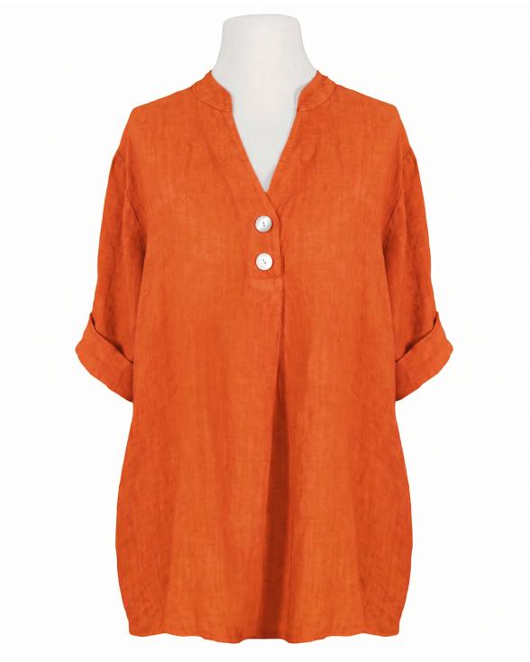 Leinenbluse Stehkragen in orange von Puro Lino