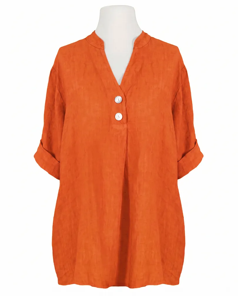 Leinenbluse Stehkragen in orange von Puro Lino