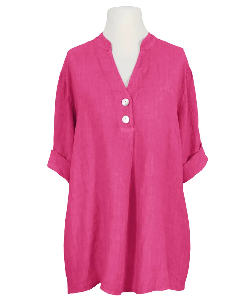 Leinenbluse Stehkragen in pink von Puro Lino