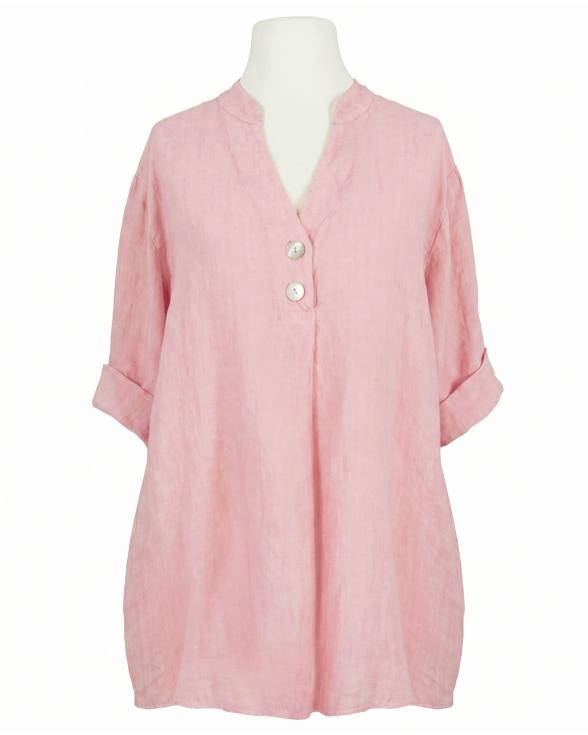 Leinenbluse Stehkragen in rosa von Puro Lino