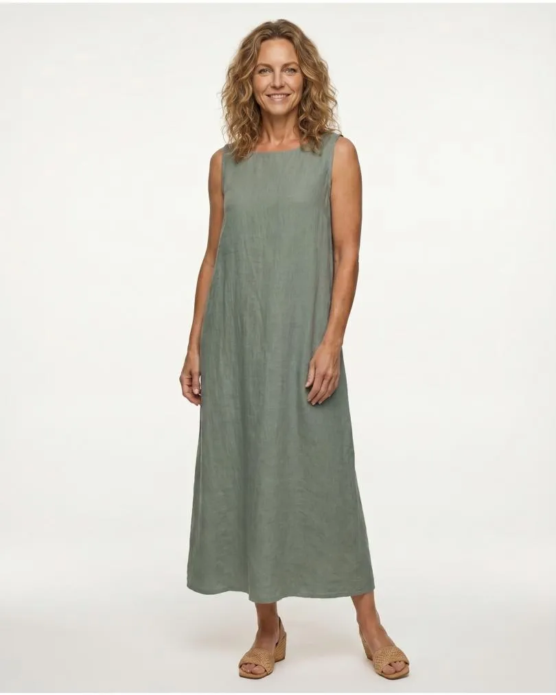 Leinenkleid A-Linie in  khaki von Puro Lino (Bild 3)
