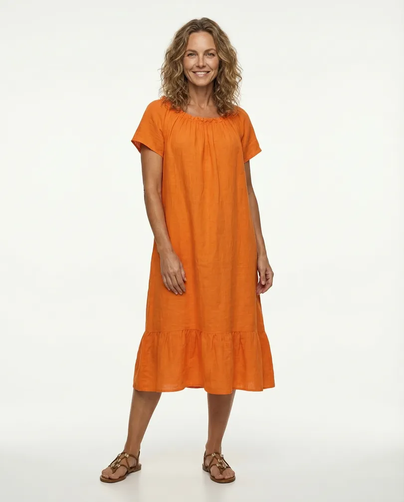Leinenkleid A-Linie in  orange von Made in Italy (Bild 3)
