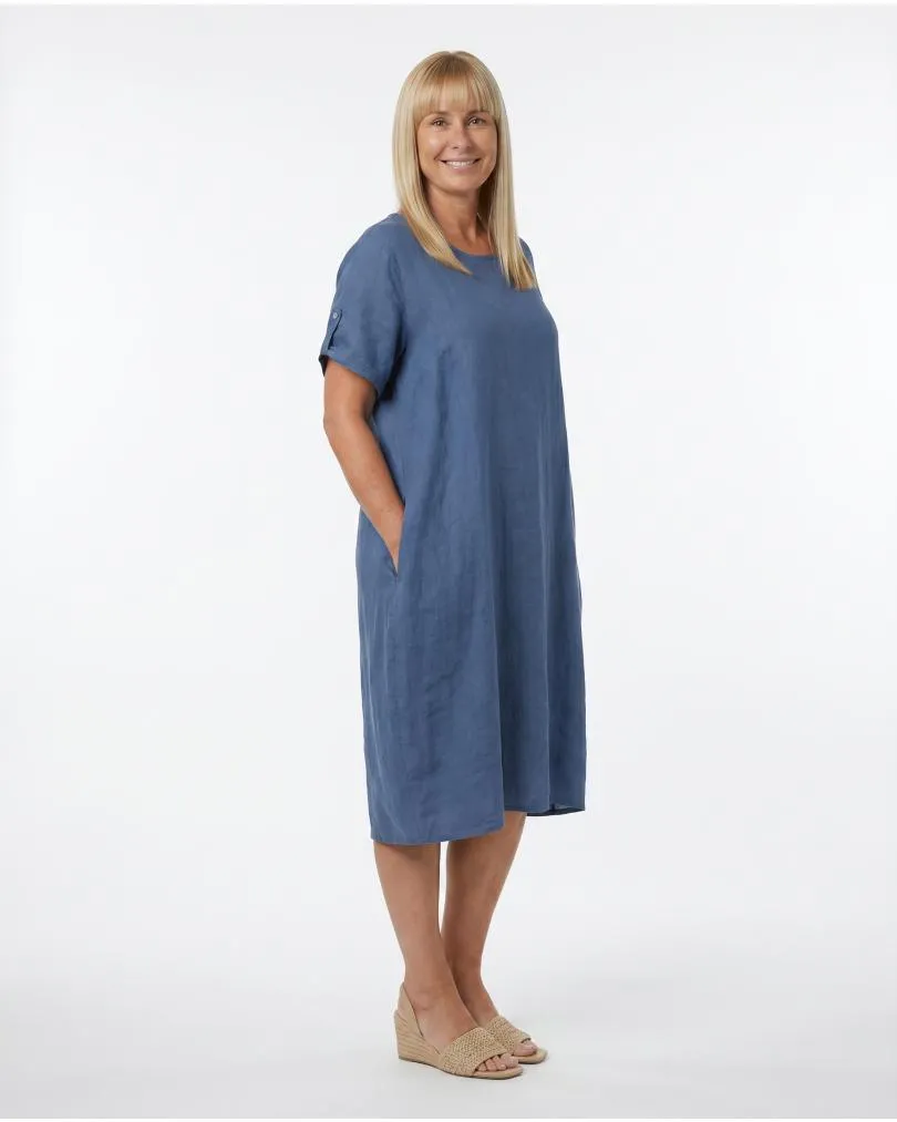 Leinenkleid Basic in  blau von Puro Lino (Bild 4)