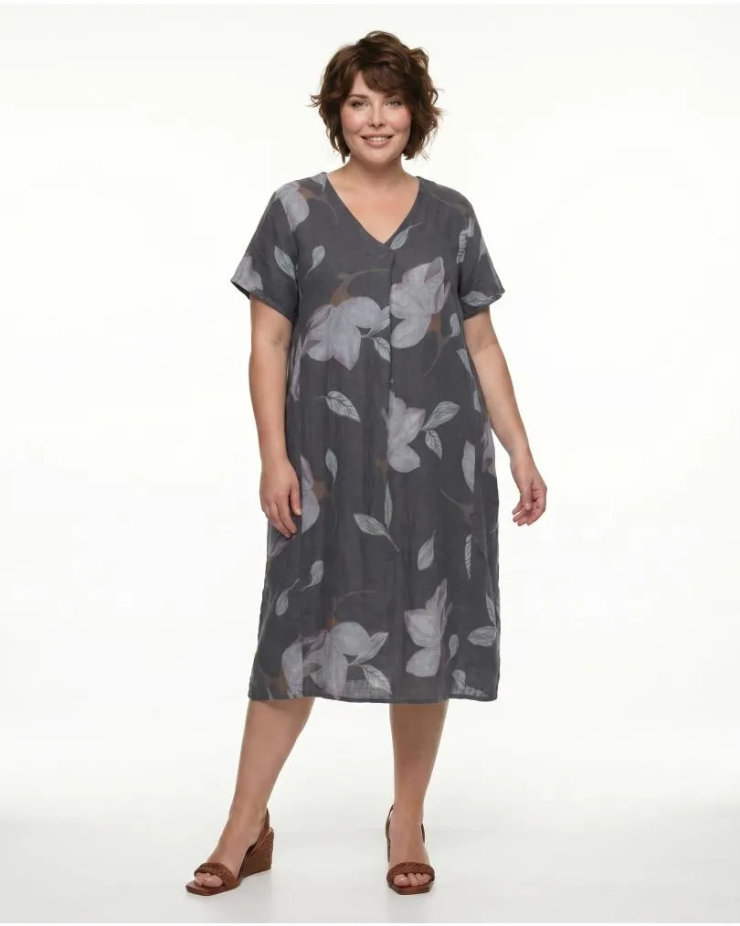 Leinenkleid Floral in  anthrazit von Puro Lino (Bild 3)
