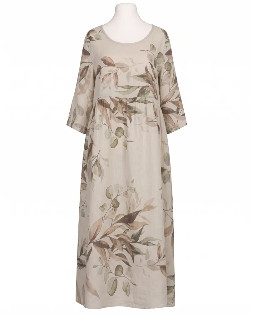 Leinenkleid Floral in beige von Puro Lino