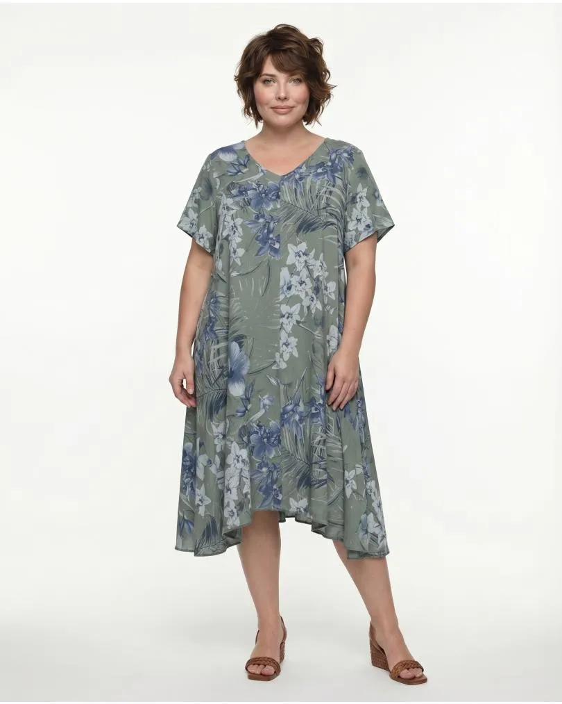 Leinenkleid Floral in  khaki von Made in Italy (Bild 3)