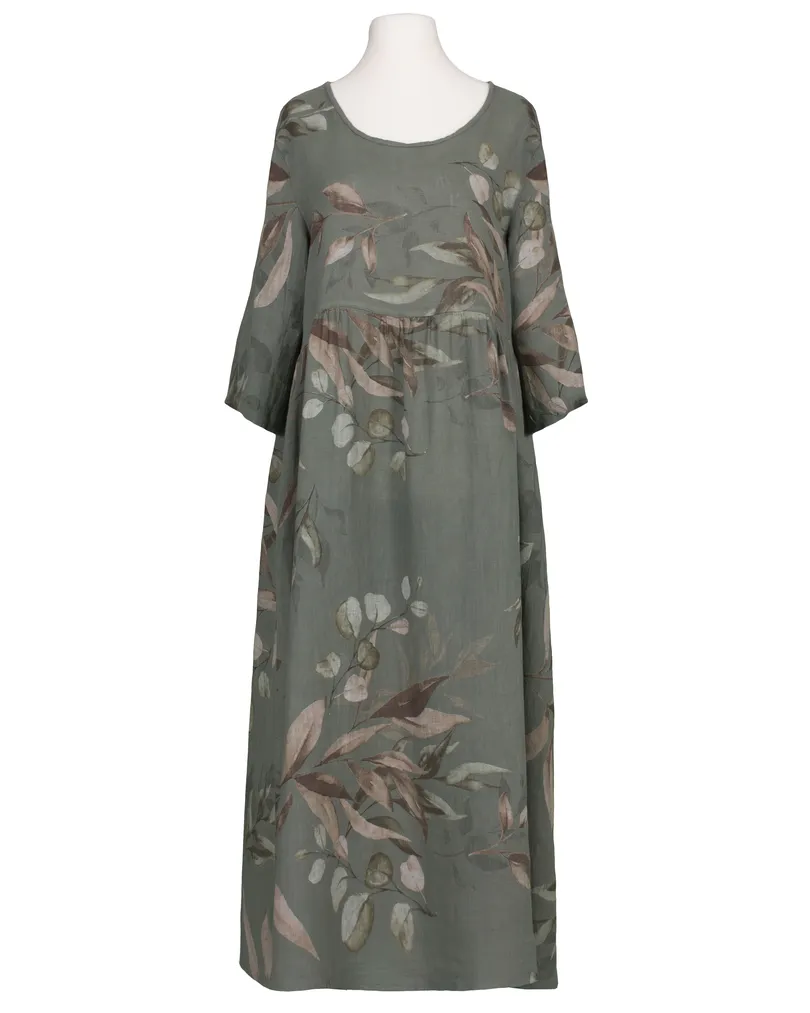 Leinenkleid Floral in oliv von Puro Lino