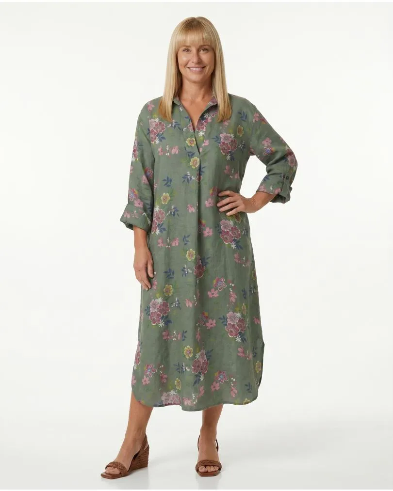 Leinenkleid Floral in  salbei von Puro Lino (Bild 3)