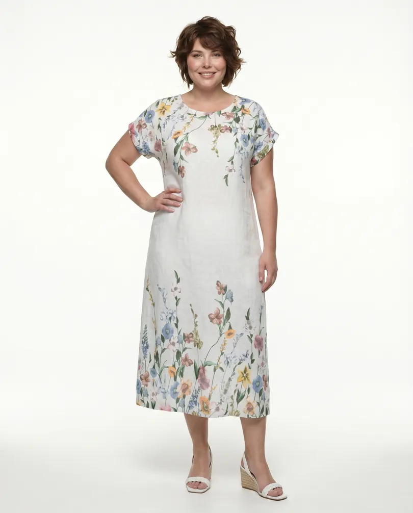 Leinenkleid Floral in  wei� von Puro Lino (Bild 3)