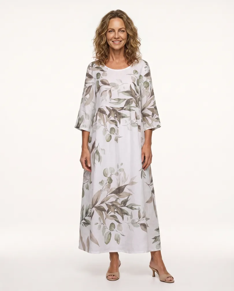 Leinenkleid Floral in  wei� von Puro Lino (Bild 3)
