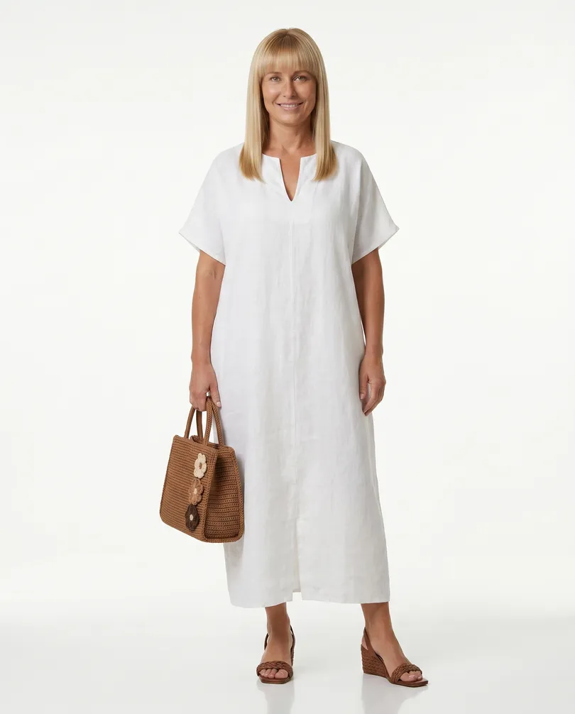 Leinenkleid Kaftan Stil in  wei� von Puro Lino (Bild 2)
