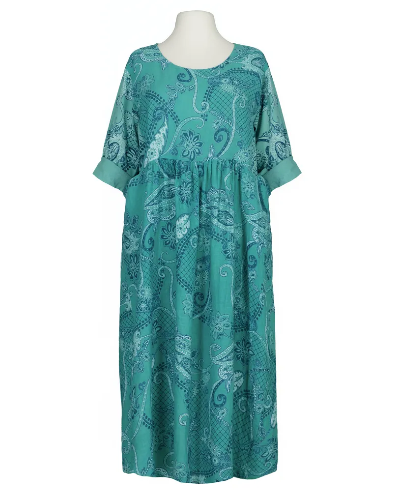 Leinenkleid mit Blumen in  aqua von Puro Lino (Bild 1)