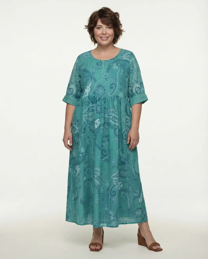 Leinenkleid mit Blumen in  aqua von Puro Lino (Bild 3)