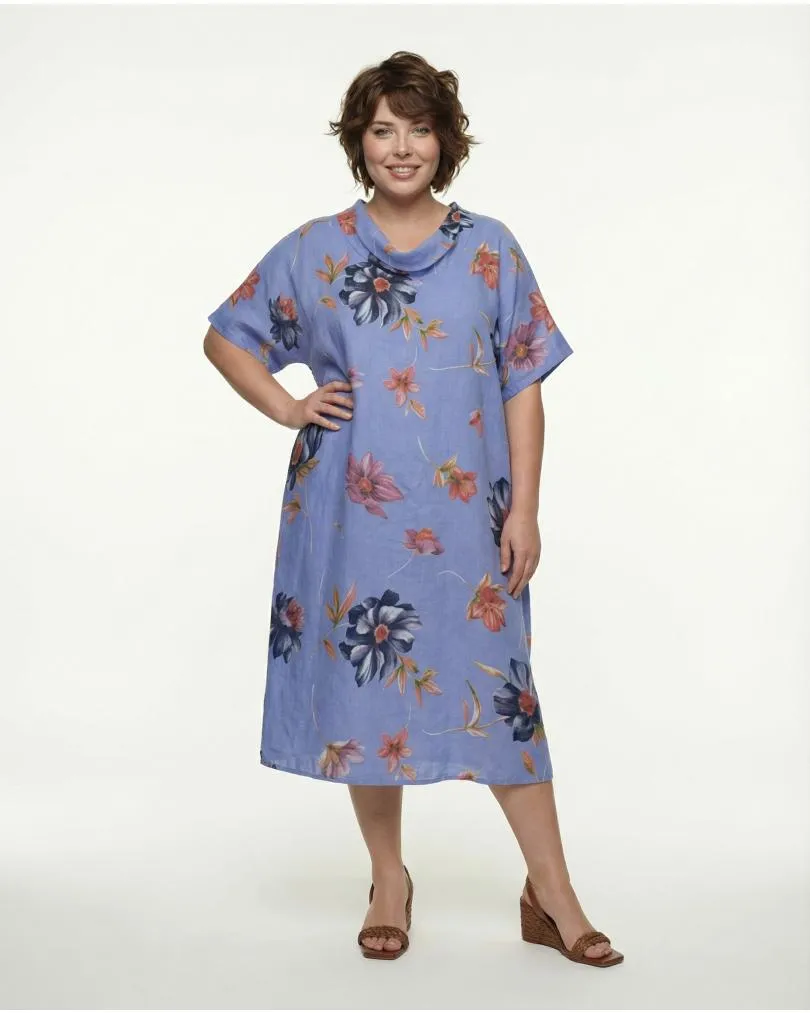 Leinenkleid mit Blumen in  blau von Puro Lino (Bild 2)