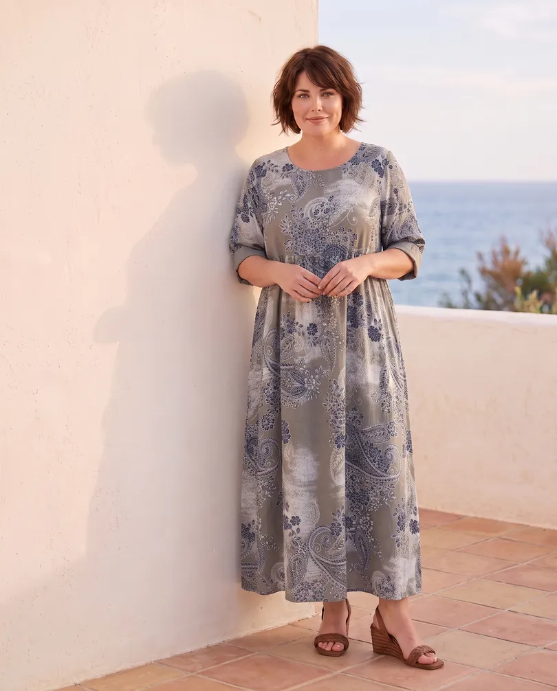 Leinenkleid mit Blumen in  taupe von Puro Lino (Bild 5)