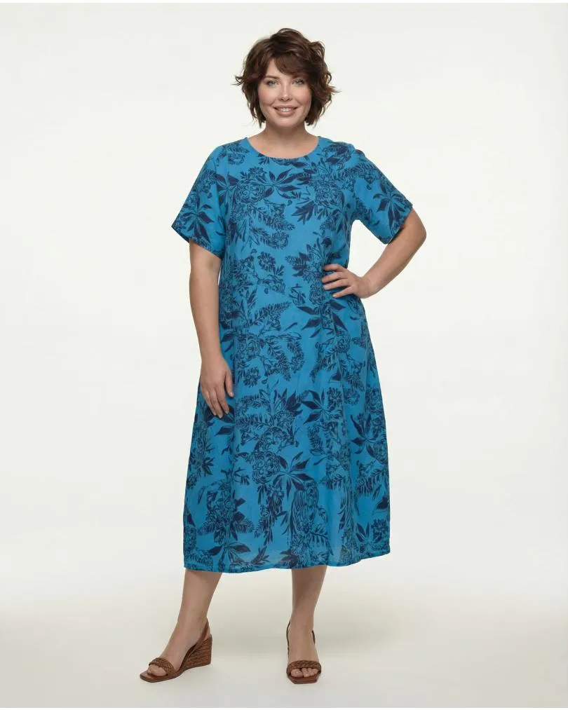 Leinenkleid mit Blumen in  t�rkis von Puro Lino (Bild 3)