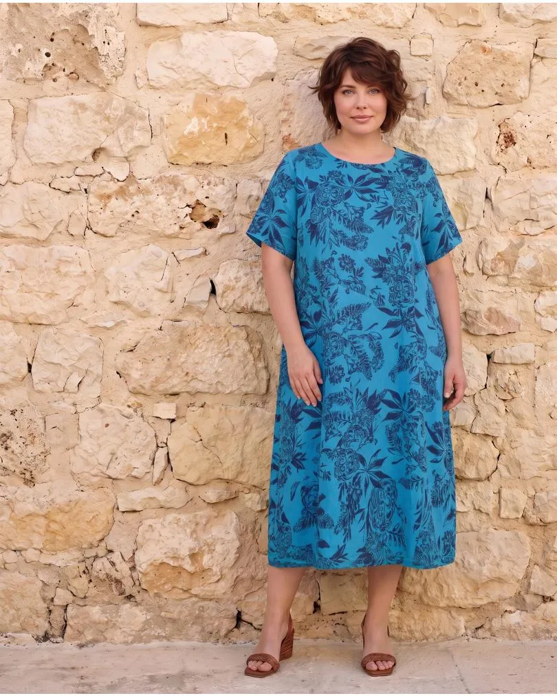 Leinenkleid mit Blumen in  t�rkis von Puro Lino (Bild 5)