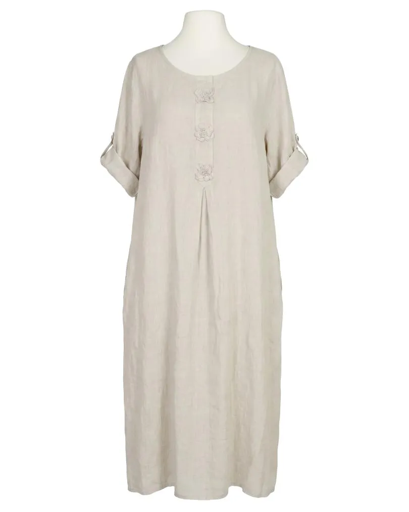 Leinenkleid mit Blumenbesatz in  beige von Puro Lino (Bild 1)