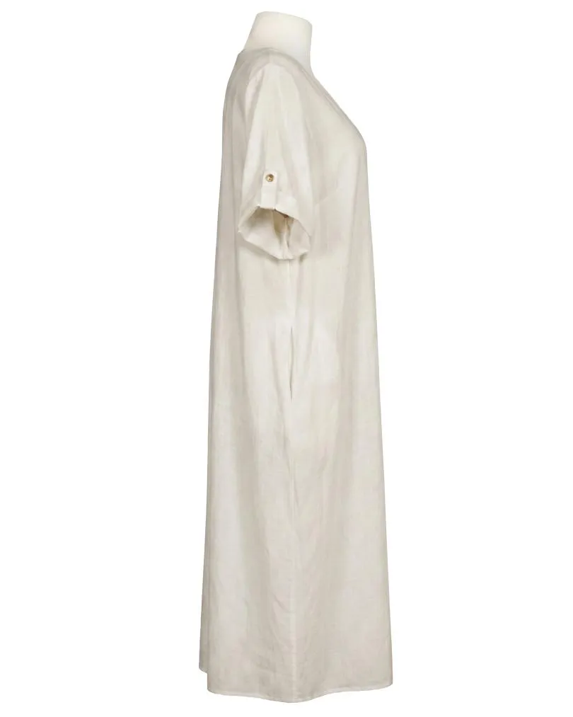 Leinenkleid mit Blumenbesatz in  beige von Puro Lino (Bild 2)