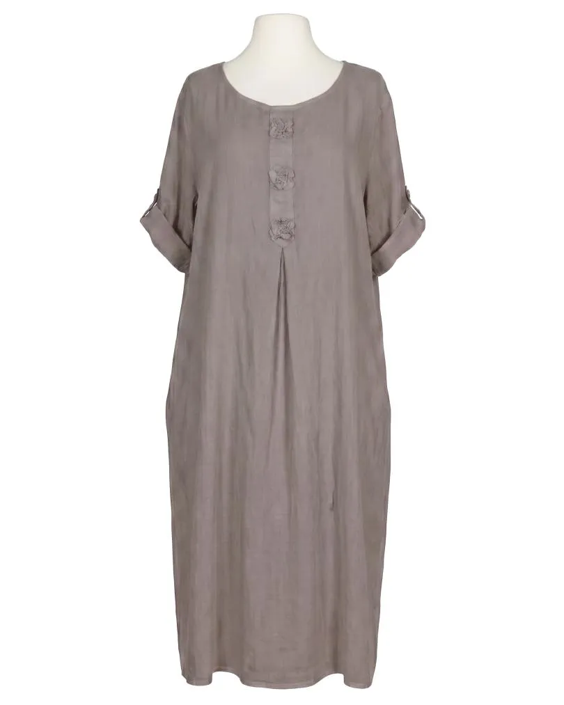 Leinenkleid mit Blumenbesatz in  braun von Puro Lino (Bild 1)