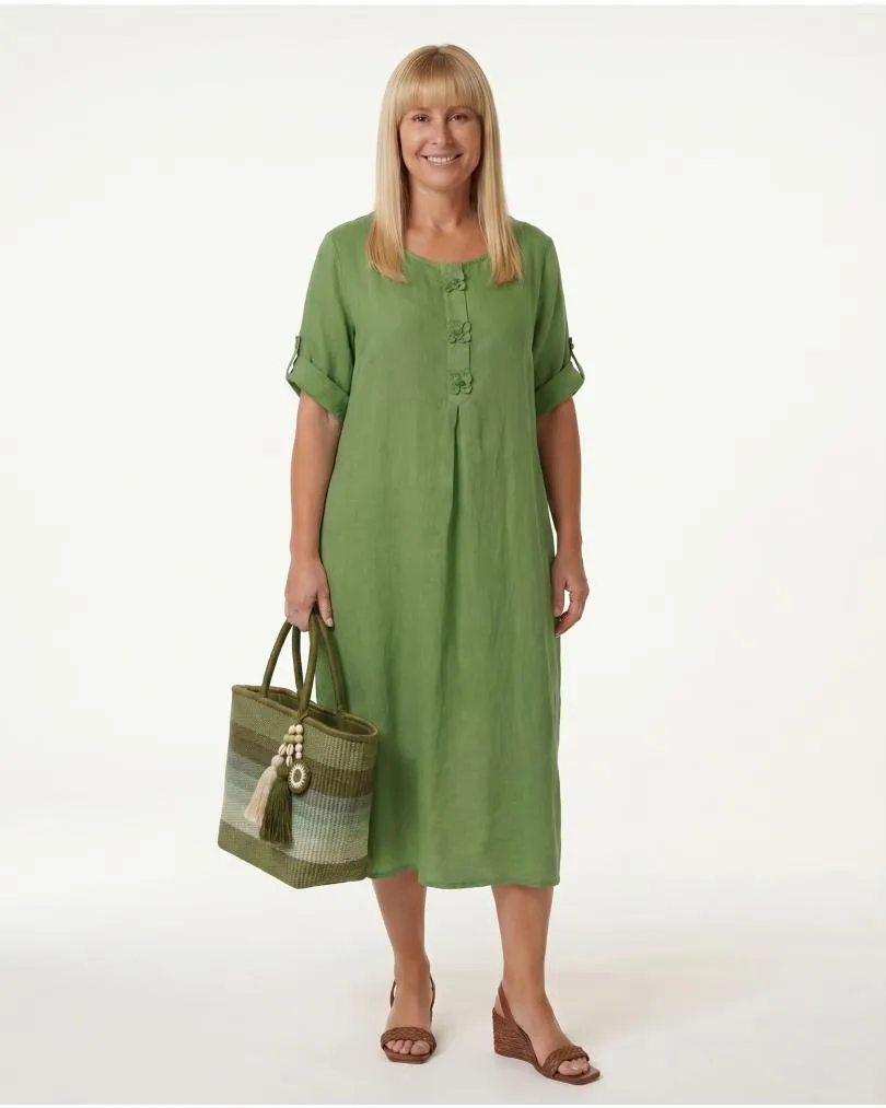 Leinenkleid mit Blumenbesatz in  kiwi von Puro Lino (Bild 3)