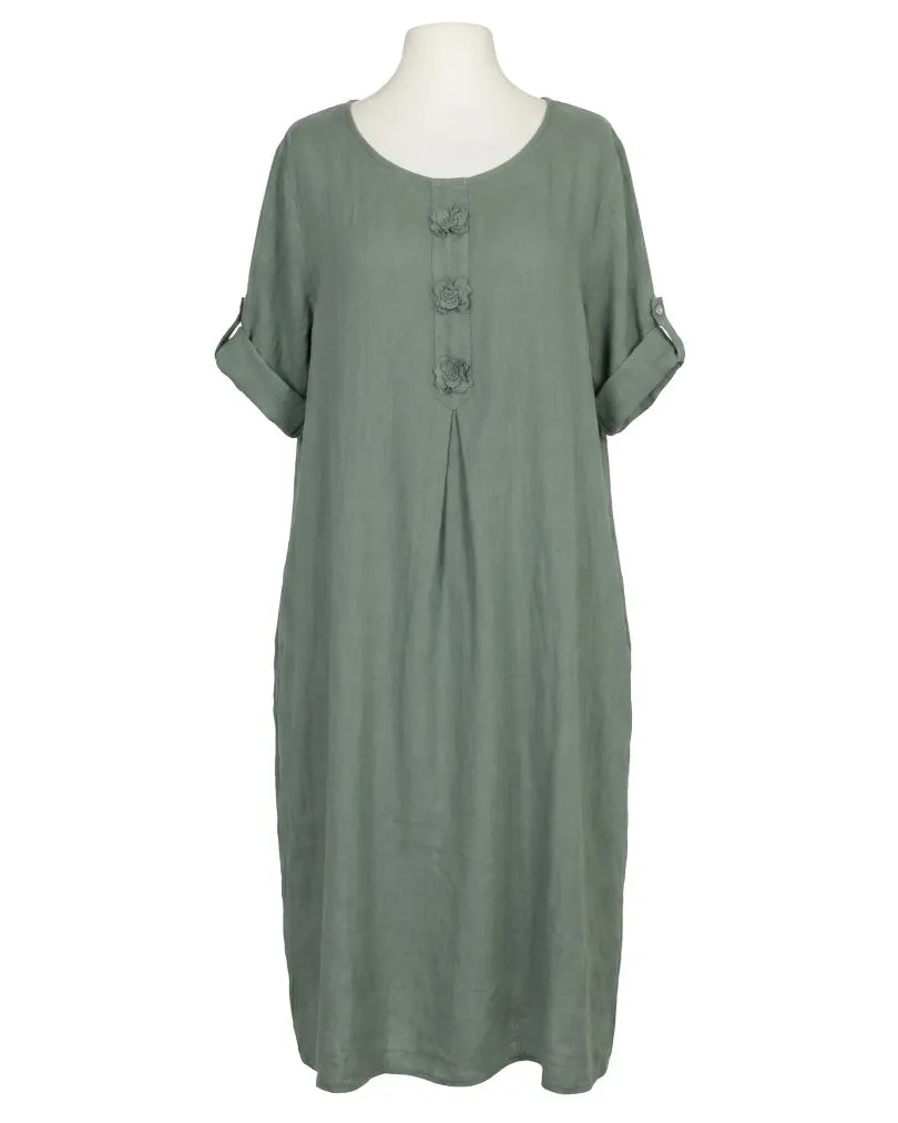 Leinenkleid mit Blumenbesatz in  salbei von Puro Lino (Bild 1)