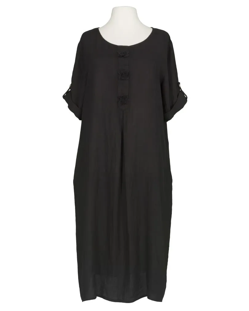 Leinenkleid mit Blumenbesatz in  schwarz von Puro Lino (Bild 1)