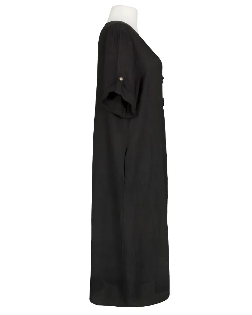 Leinenkleid mit Blumenbesatz in  schwarz von Puro Lino (Bild 2)